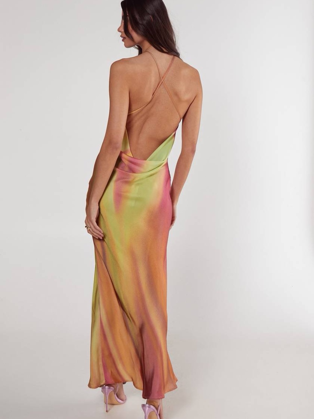 Nasty Gal Satin Floral Ombre Halter Cowl Back Maxi Dress | US 4 - Picture 4 of 7